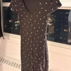 Brown mini A-line dress with white flowers #minidress